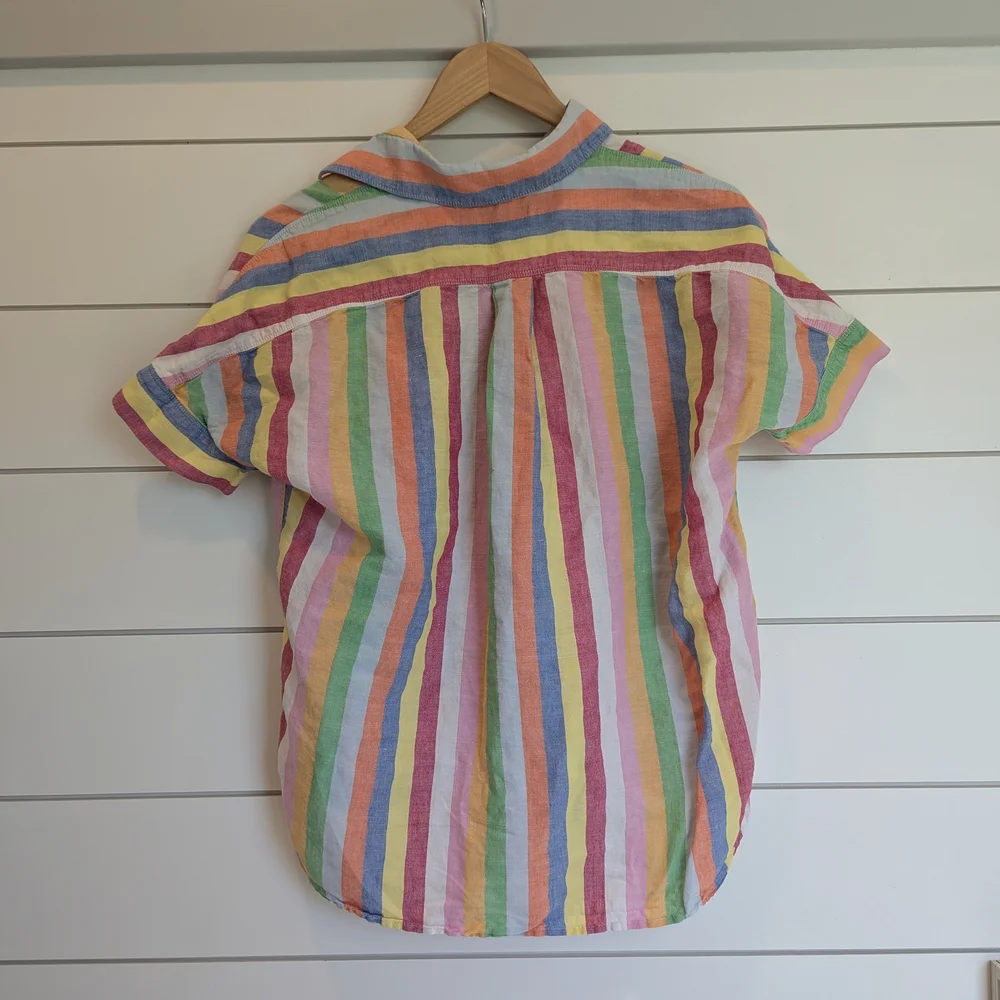 J.Crew Linen Blend Button Top Blouse Multicolored Stripe Size 0 XS Rainbow - Picture 6 of 10